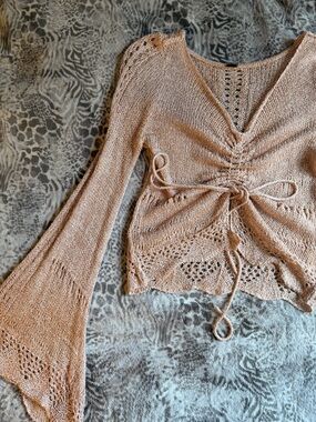 Free People Crochet Open-Knit Top - Peachy Beige
